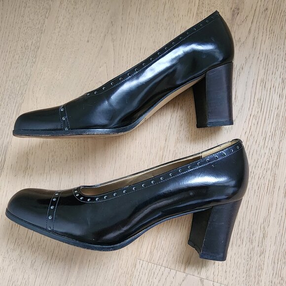 Bravo Browns size 7.5 square toe stacked heels - Picture 1 of 11